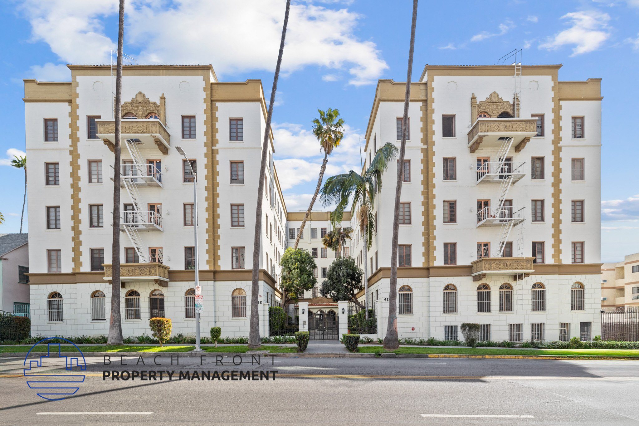 A building with the words Beach Front Property Management on the front.